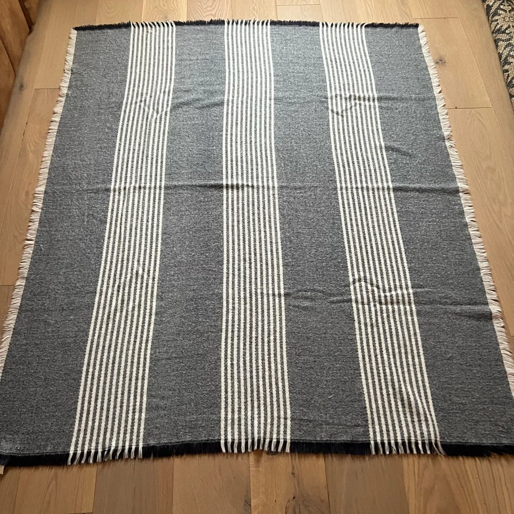 Pottery Barn Clover Fringe Striped Throw Blanket farmhouse cottagecore very soft